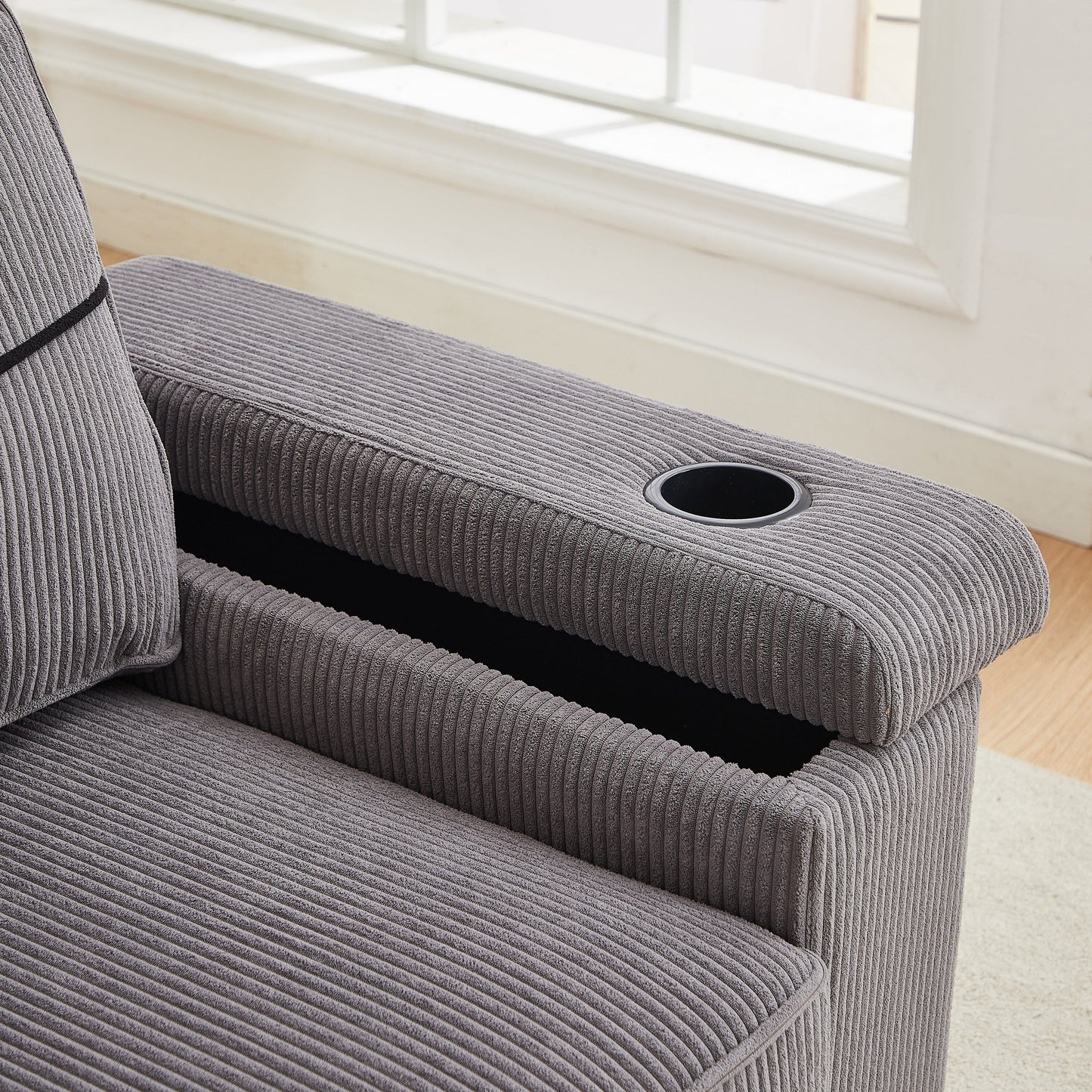 Corduroy 3-seater Sofa with USB Ports and Cup Holders