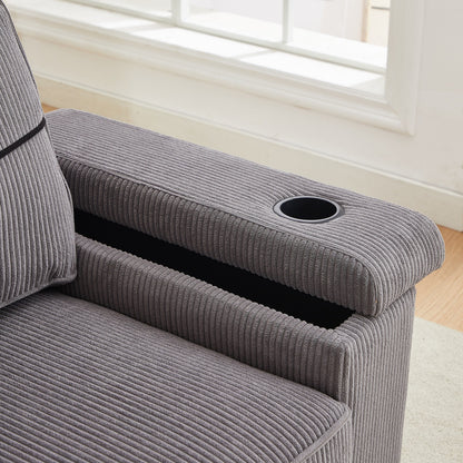 Corduroy 3-seater Sofa with USB Ports and Cup Holders