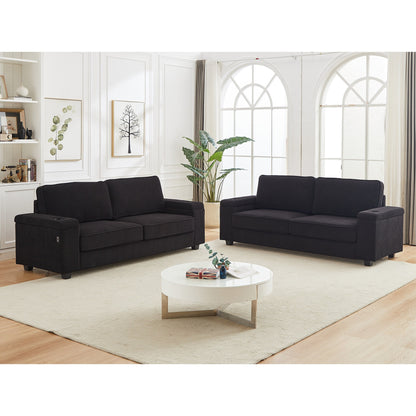 Corduroy 3-seater Sofa with USB Ports and Cup Holders