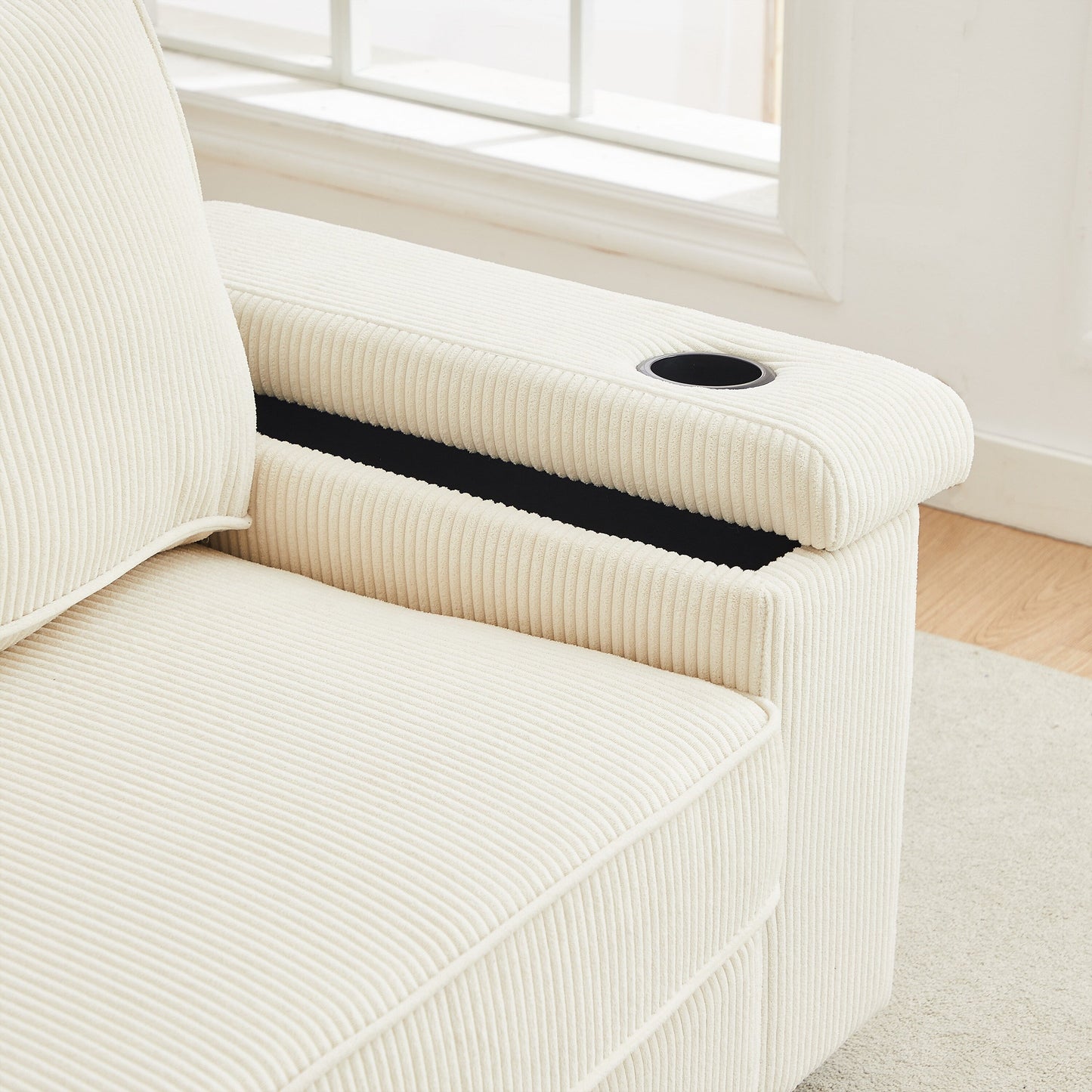 Corduroy 3-seater Sofa with USB Ports and Cup Holders