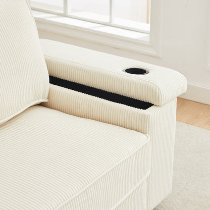 Corduroy 3-seater Sofa with USB Ports and Cup Holders