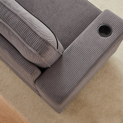 Corduroy 3-seater Sofa with USB Ports and Cup Holders