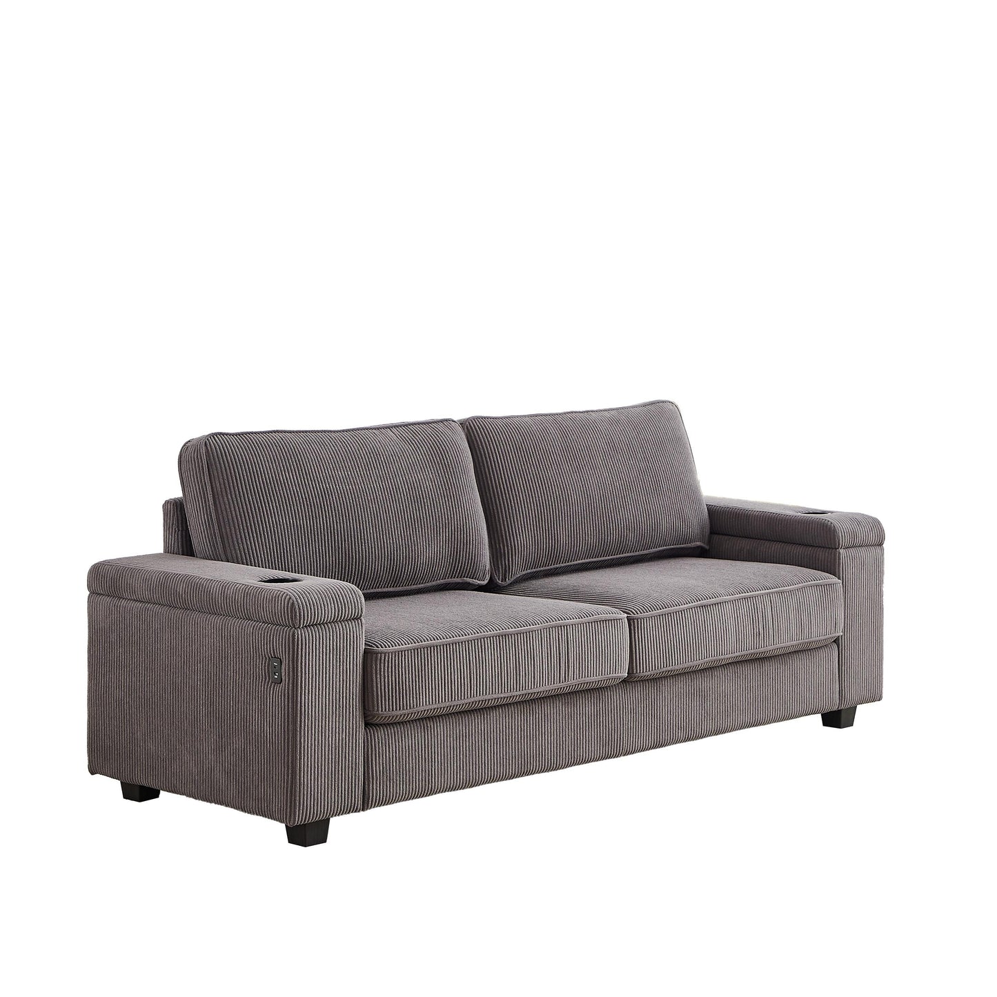 Corduroy 3-seater Sofa with USB Ports and Cup Holders