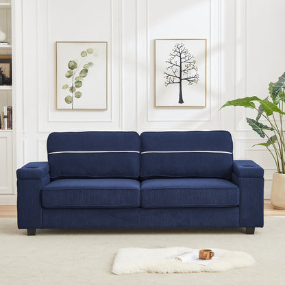 Corduroy 3-seater Sofa with USB Ports and Cup Holders