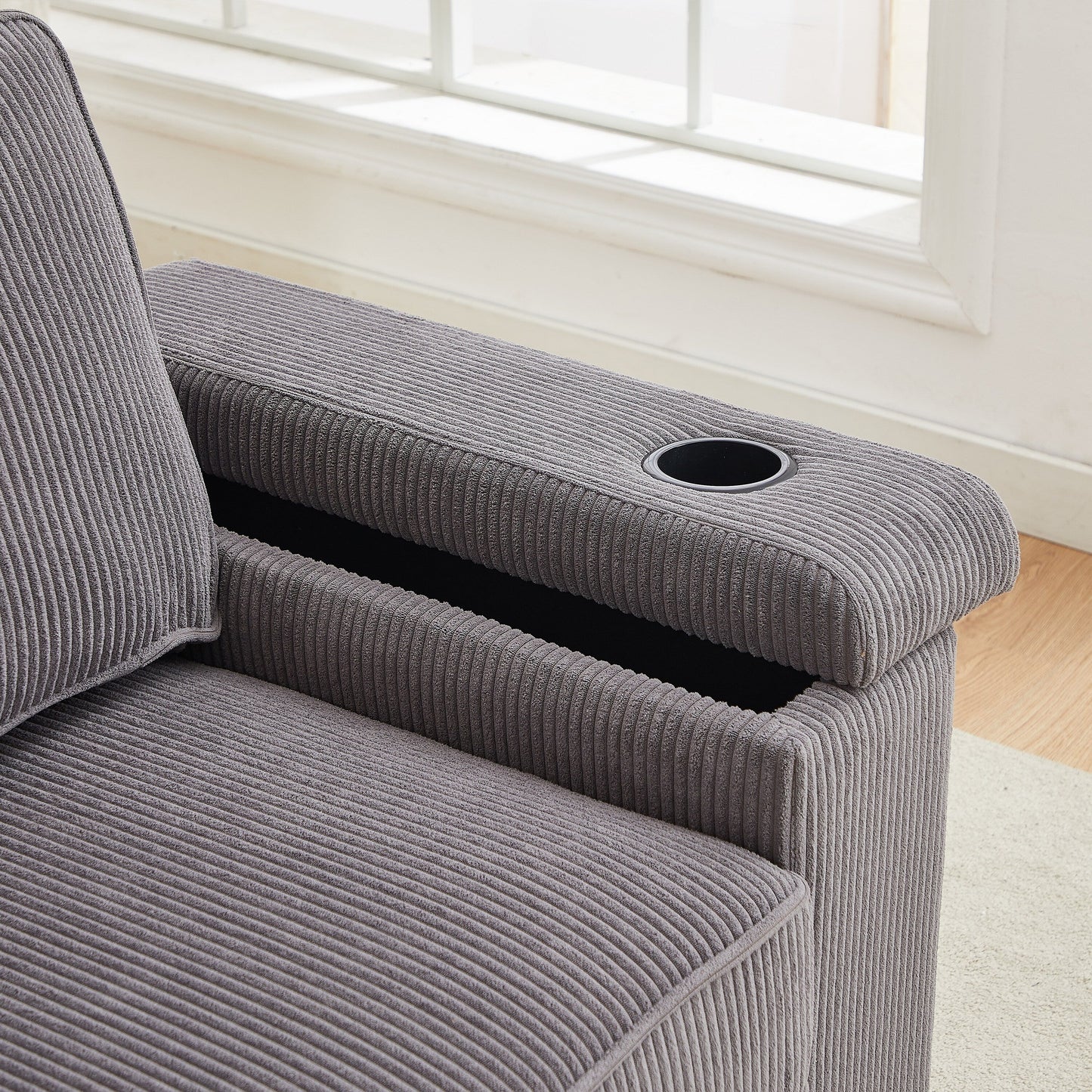 Corduroy 3-seater Sofa with USB Ports and Cup Holders
