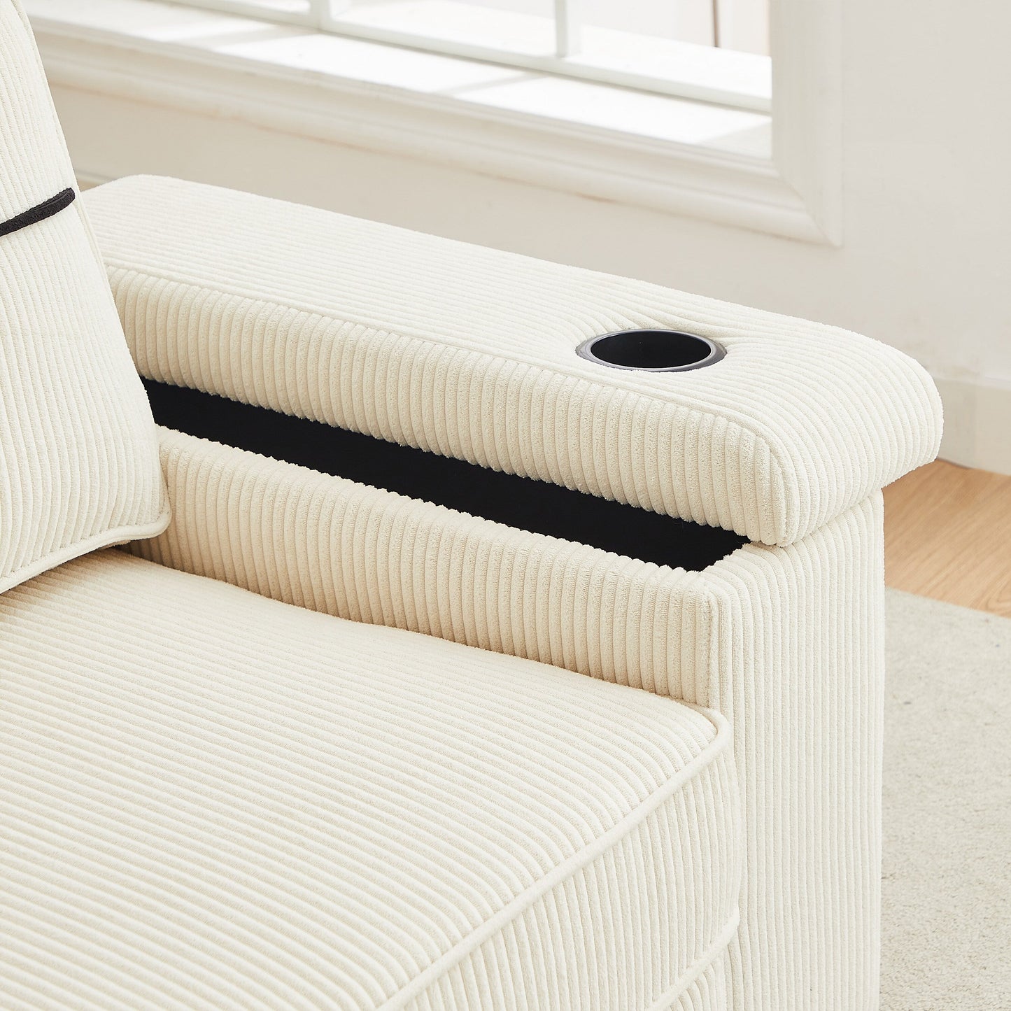 Corduroy 3-seater Sofa with USB Ports and Cup Holders