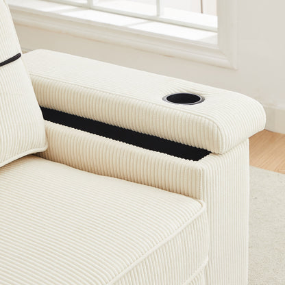Corduroy 3-seater Sofa with USB Ports and Cup Holders