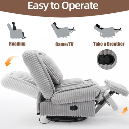 Corduroy 360° Swivel Glider Rocker Recliner with Pillows
