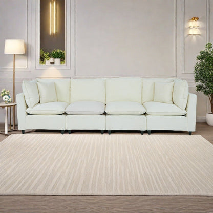 Corduroy 4-Seater Sofa with 4 Small Pillows,Breathable Fabric, Thick Sponge Cushions