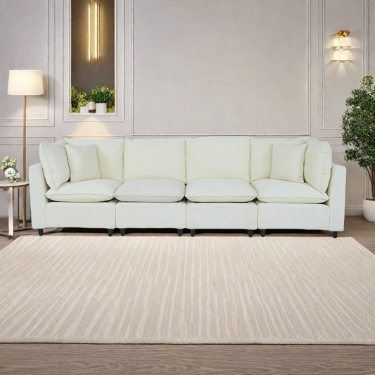 Corduroy 4-Seater Sofa with 4 Small Pillows,Breathable Fabric, Thick Sponge Cushions
