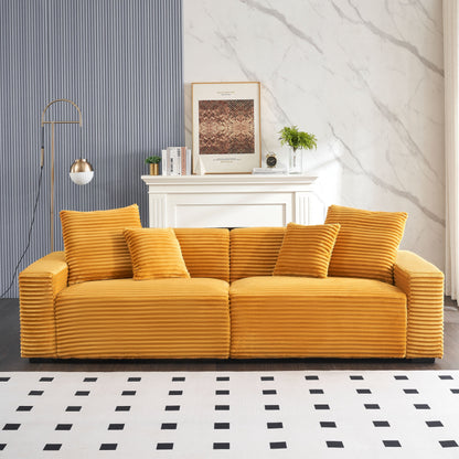 Corduroy 4-seat Sofa with Throw Pillows