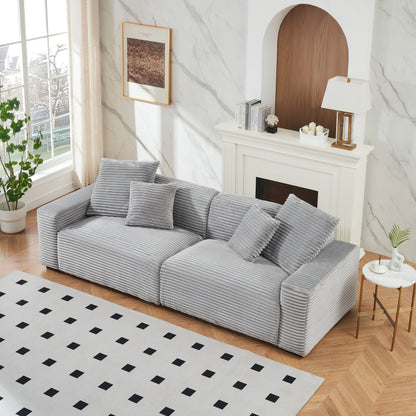 Corduroy 4-seat Sofa with Throw Pillows