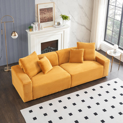 Corduroy 4-seat Sofa with Throw Pillows