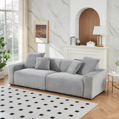 Corduroy 4-seat Sofa with Throw Pillows