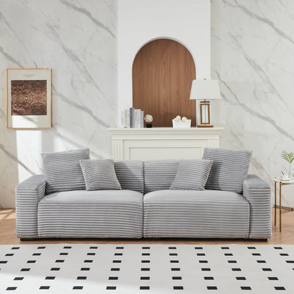 Corduroy 4-seat Sofa with Throw Pillows