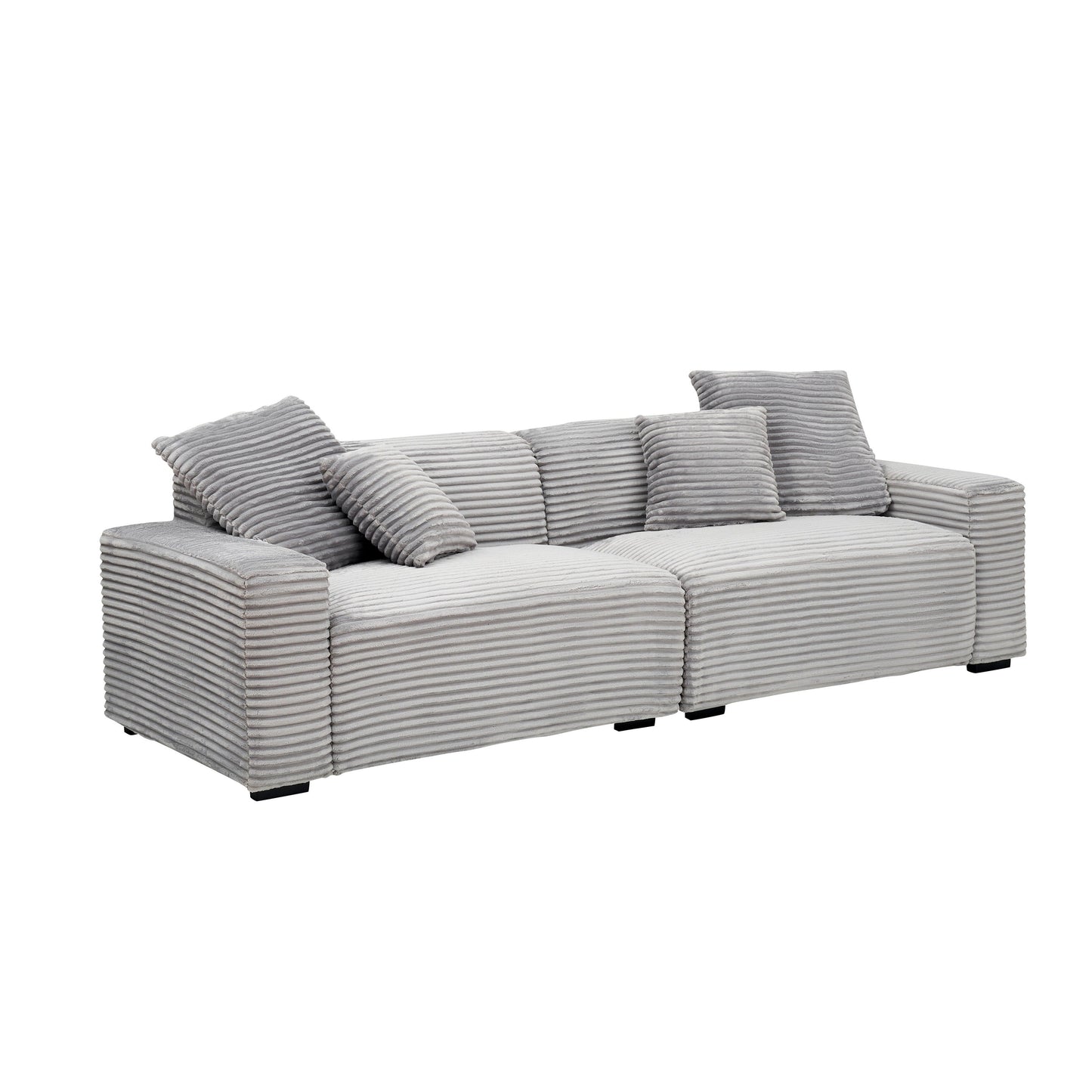 Corduroy 4-seat Sofa with Throw Pillows