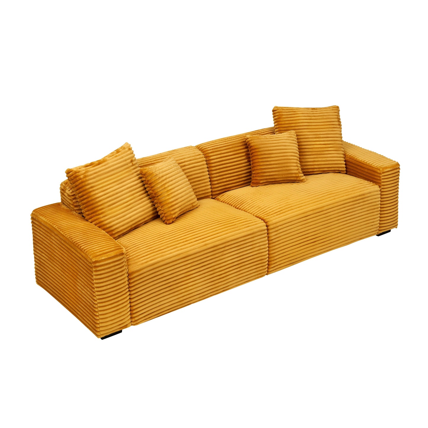 Corduroy 4-seat Sofa with Throw Pillows