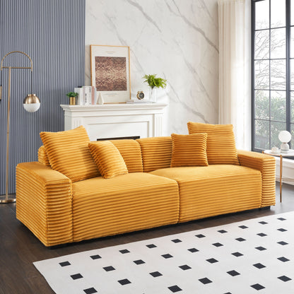 Corduroy 4-seat Sofa with Throw Pillows