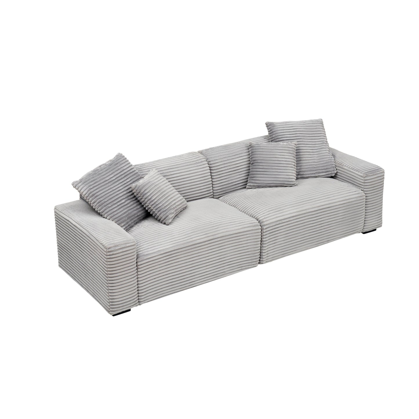 Corduroy 4-seat Sofa with Throw Pillows
