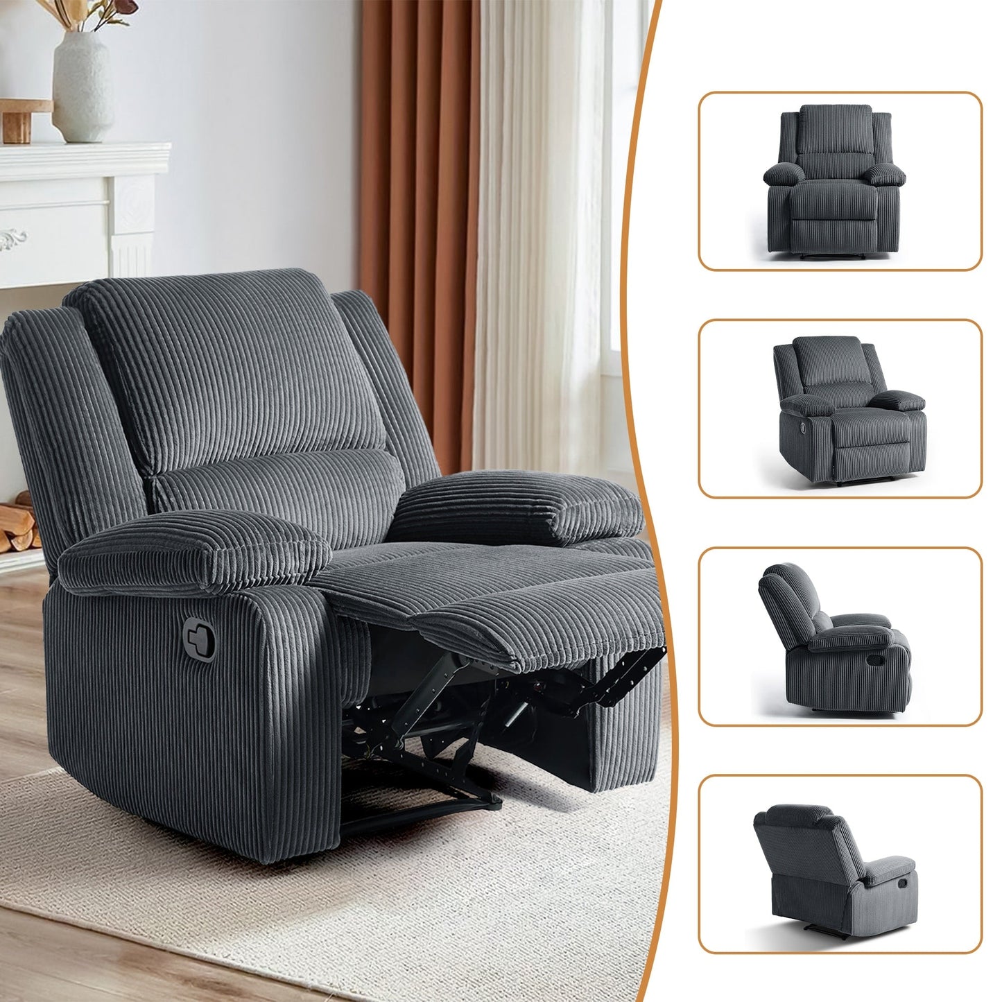 Corduroy Adjustable Recliner Chair Sofa for Living Room