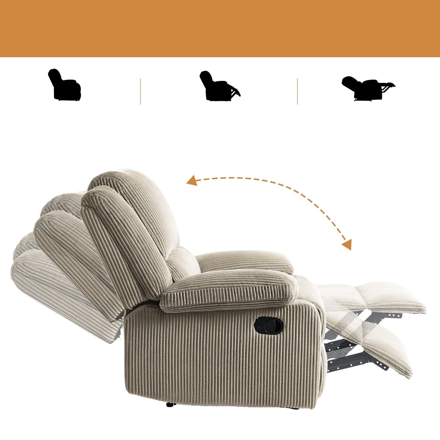 Corduroy Adjustable Recliner Chair Sofa for Living Room