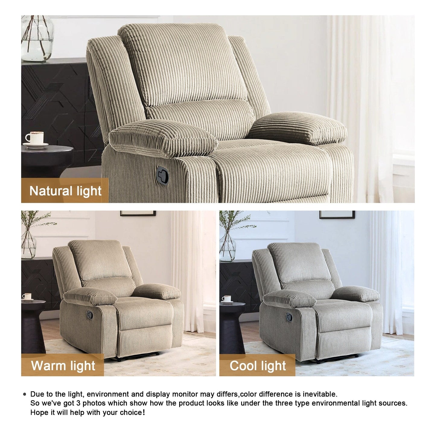 Corduroy Adjustable Recliner Chair Sofa for Living Room