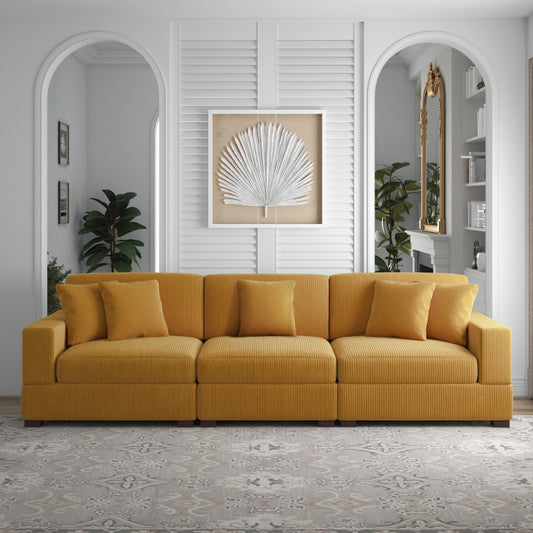 Corduroy Couch Modular Sectional Sofa with Pillows