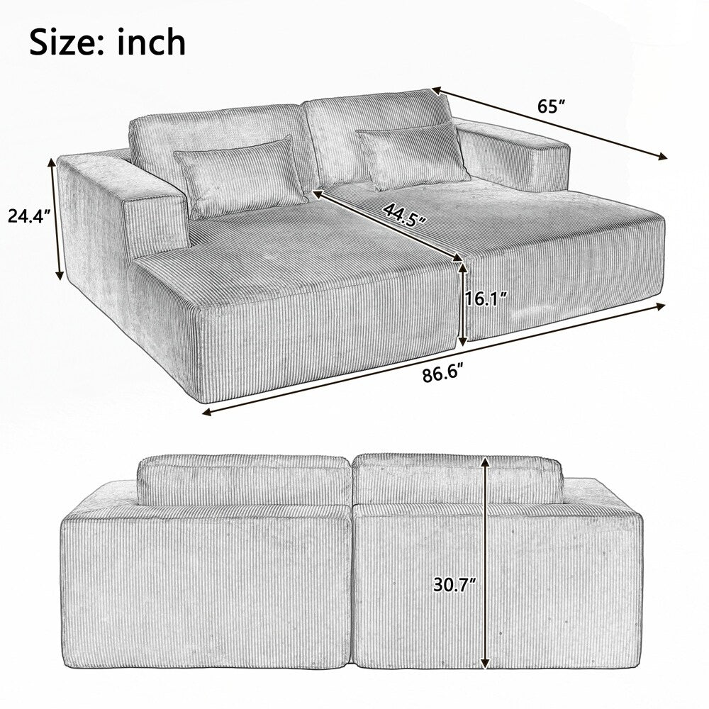 Corduroy Double Sofa Bed with 2 Pillows