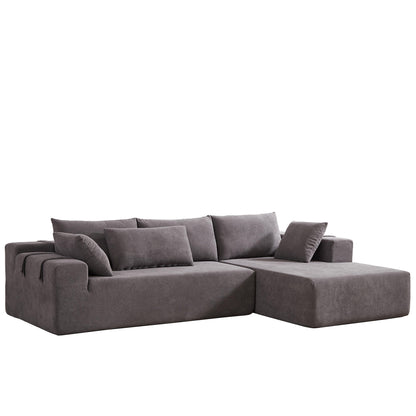 Corduroy Fabric 3-Seater Cloud Couch with 2 Movable Footrest,U Shaped Couch Set,Upholstered Deep Seat 2-Seat with 3 cushions
