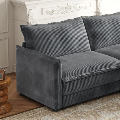 Corduroy Fabric 3-Seater Cloud Couch with 2 Movable Footrest,U Shaped Couch Set,Upholstered Deep Seat 2-Seat with 3 cushions