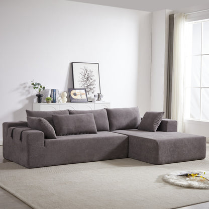 Corduroy Fabric 3-Seater Cloud Couch with 2 Movable Footrest,U Shaped Couch Set,Upholstered Deep Seat 2-Seat with 3 cushions