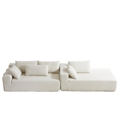 Corduroy Fabric 3-Seater Cloud Couch with 2 Movable Footrest,U Shaped Couch Set,Upholstered Deep Seat 2-Seat with 3 cushions