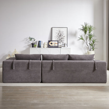 Corduroy Fabric 3-Seater Cloud Couch with 2 Movable Footrest,U Shaped Couch Set,Upholstered Deep Seat 2-Seat with 3 cushions