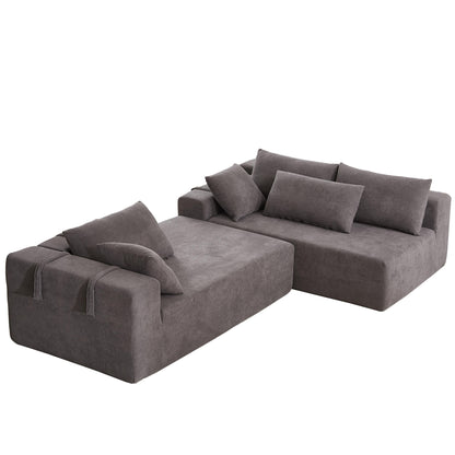 Corduroy Fabric 3-Seater Cloud Couch with 2 Movable Footrest,U Shaped Couch Set,Upholstered Deep Seat 2-Seat with 3 cushions