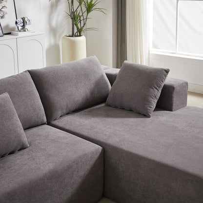 Corduroy Fabric 3-Seater Cloud Couch with 2 Movable Footrest,U Shaped Couch Set,Upholstered Deep Seat 2-Seat with 3 cushions