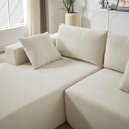 Corduroy Fabric 3-Seater Cloud Couch with 2 Movable Footrest,U Shaped Couch Set,Upholstered Deep Seat 2-Seat with 3 cushions