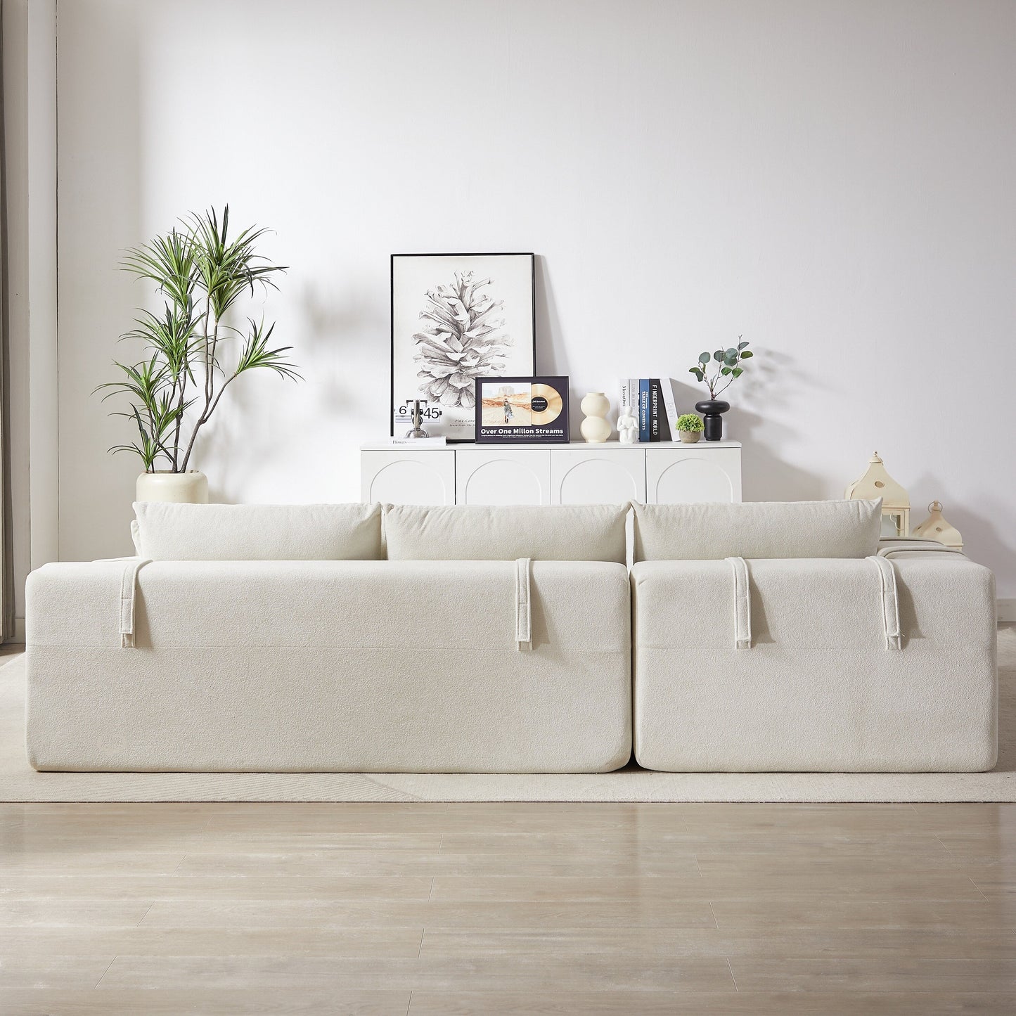 Corduroy Fabric 3-Seater Cloud Couch with 2 Movable Footrest,U Shaped Couch Set,Upholstered Deep Seat 2-Seat with 3 cushions