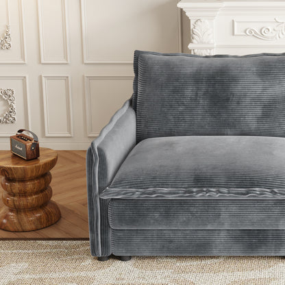 Corduroy Fabric 3-Seater Cloud Couch with 2 Movable Footrest,U Shaped Couch Set,Upholstered Deep Seat 2-Seat with 3 cushions