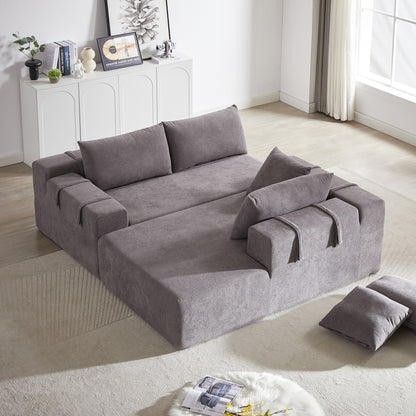 Corduroy Fabric 3-Seater Cloud Couch with 2 Movable Footrest,U Shaped Couch Set,Upholstered Deep Seat 2-Seat with 3 cushions