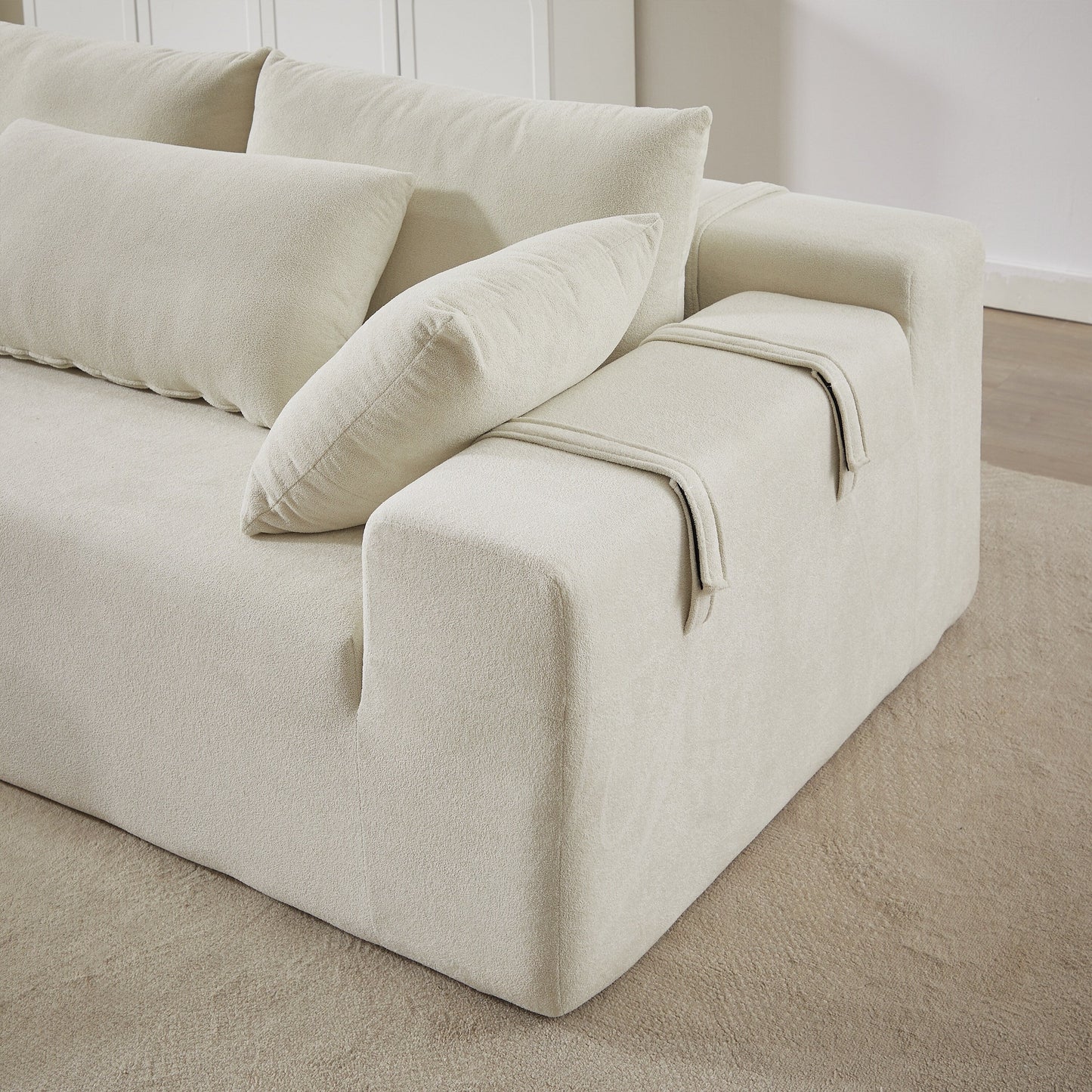 Corduroy Fabric 3-Seater Cloud Couch with 2 Movable Footrest,U Shaped Couch Set,Upholstered Deep Seat 2-Seat with 3 cushions