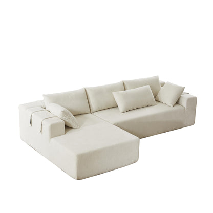 Corduroy Fabric 3-Seater Cloud Couch with 2 Movable Footrest,U Shaped Couch Set,Upholstered Deep Seat 2-Seat with 3 cushions