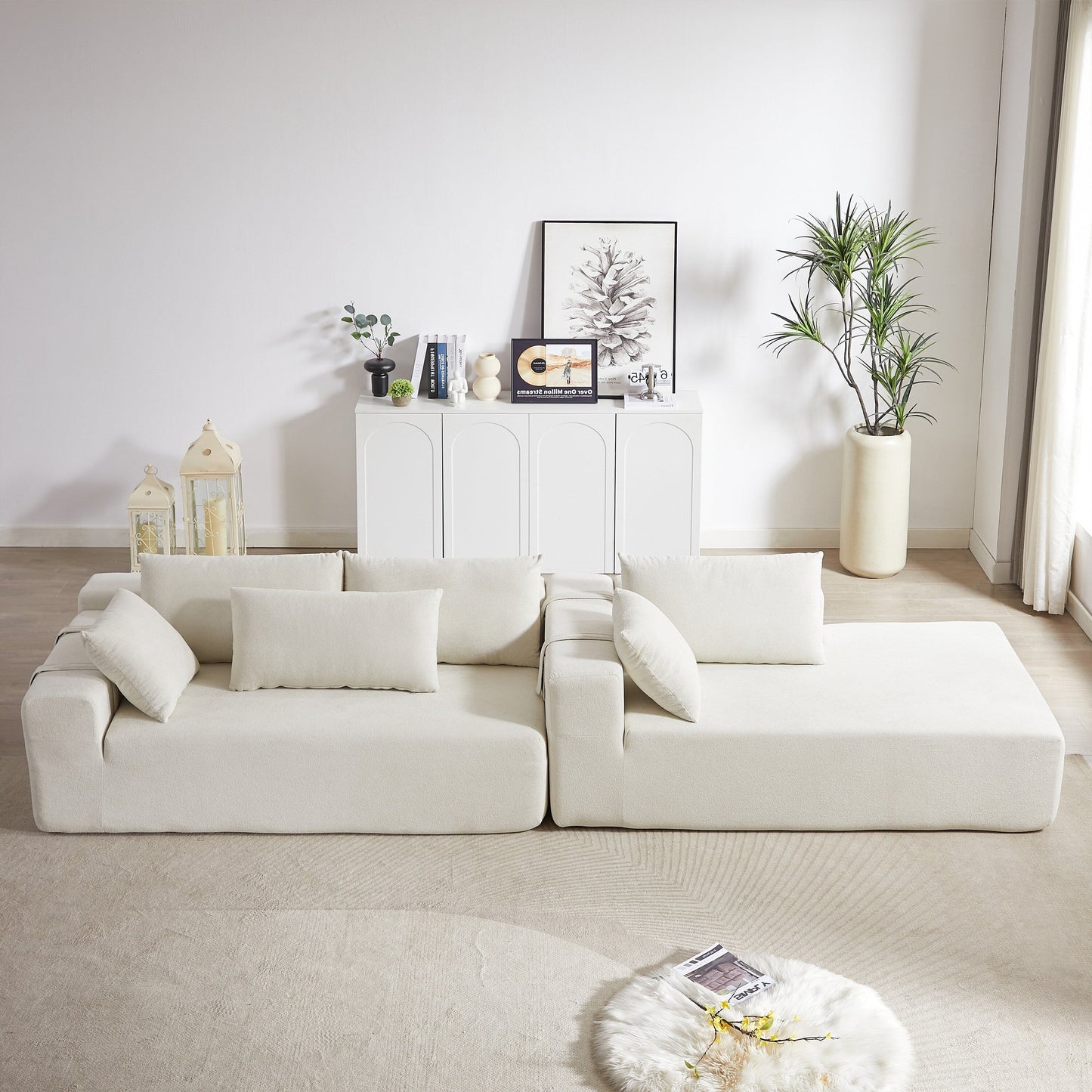 Corduroy Fabric 3-Seater Cloud Couch with 2 Movable Footrest,U Shaped Couch Set,Upholstered Deep Seat 2-Seat with 3 cushions