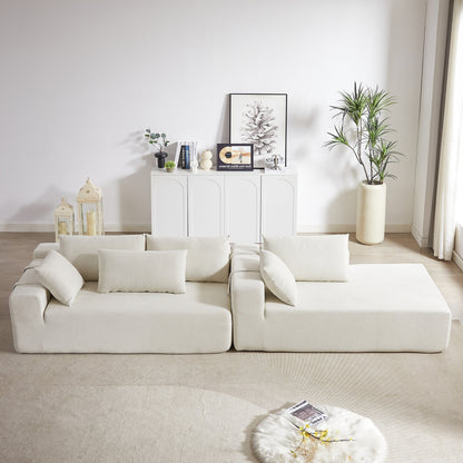Corduroy Fabric 3-Seater Cloud Couch with 2 Movable Footrest,U Shaped Couch Set,Upholstered Deep Seat 2-Seat with 3 cushions