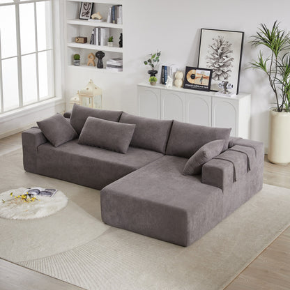 Corduroy Fabric 3-Seater Cloud Couch with 2 Movable Footrest,U Shaped Couch Set,Upholstered Deep Seat 2-Seat with 3 cushions