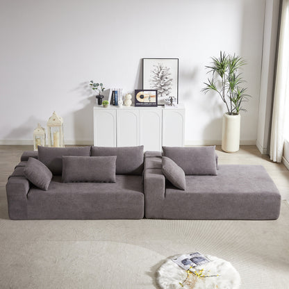 Corduroy Fabric 3-Seater Cloud Couch with 2 Movable Footrest,U Shaped Couch Set,Upholstered Deep Seat 2-Seat with 3 cushions