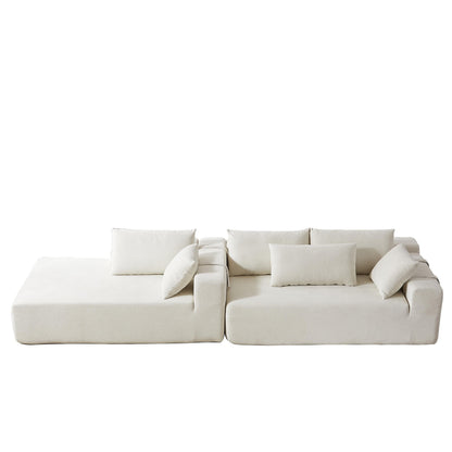 Corduroy Fabric 3-Seater Cloud Couch with 2 Movable Footrest,U Shaped Couch Set,Upholstered Deep Seat 2-Seat with 3 cushions
