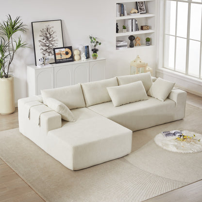 Corduroy Fabric 3-Seater Cloud Couch with 2 Movable Footrest,U Shaped Couch Set,Upholstered Deep Seat 2-Seat with 3 cushions