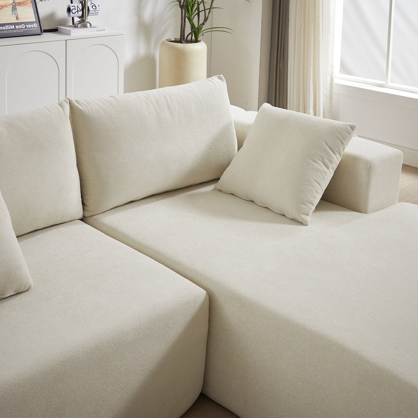 Corduroy Fabric 3-Seater Cloud Couch with 2 Movable Footrest,U Shaped Couch Set,Upholstered Deep Seat 2-Seat with 3 cushions