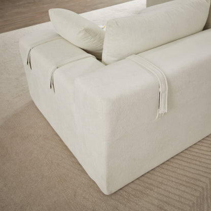 Corduroy Fabric 3-Seater Cloud Couch with 2 Movable Footrest,U Shaped Couch Set,Upholstered Deep Seat 2-Seat with 3 cushions