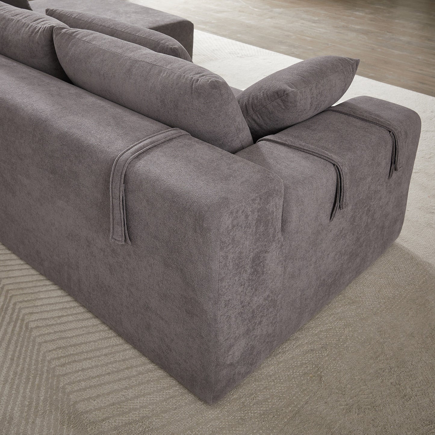 Corduroy Fabric 3-Seater Cloud Couch with 2 Movable Footrest,U Shaped Couch Set,Upholstered Deep Seat 2-Seat with 3 cushions